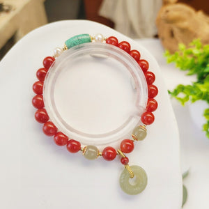 Natural South Red Single Loop Bracelet 💕, The size is about 7.3 mm, with natural Hotan Jade safety buckle, 1021758