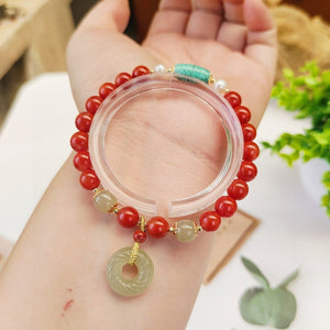 Natural South Red Single Loop Bracelet 💕, The size is about 7.3 mm, with natural Hotan Jade safety buckle, 1021758