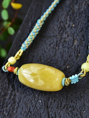 Natural Russian honey wax barrel bead clavicle chain, size approximately 35.3x19.4mm, naked weight approximately 9.05g2710690134