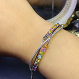 Natural Sri Lankan unburned colored sapphire bracelet, with a main stone size of 3mm round1118425166