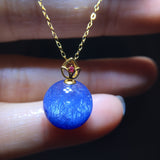 Pure natural blue hair crystal blue line stone transfer bead collarbone chain necklace pendant for women, high-end 18k gold inlay size 11.8mm 10215989