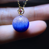 Pure natural blue hair crystal blue line stone transfer bead collarbone chain necklace pendant for women, high-end 18k gold inlay size 11.8mm 10215989