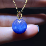 Pure natural blue hair crystal blue line stone transfer bead collarbone chain necklace pendant for women, high-end 18k gold inlay size 11.8mm 10215989