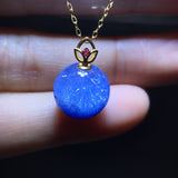 Pure natural blue hair crystal blue line stone transfer bead collarbone chain necklace pendant for women, high-end 18k gold inlay size 11.8mm 10215989