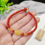 Natural South Red Honey Wax Corn Knot Woven Bracelet, paired with Natural Honey Wax Pixiu2410099315