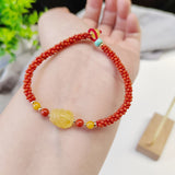 Natural South Red Honey Wax Corn Knot Woven Bracelet, paired with Natural Honey Wax Pixiu2410099315