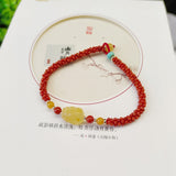 Natural South Red Honey Wax Corn Knot Woven Bracelet, paired with Natural Honey Wax Pixiu2410099315