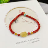 Natural South Red Honey Wax Corn Knot Woven Bracelet, paired with Natural Honey Wax Pixiu2410099315