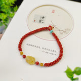 Natural South Red Honey Wax Corn Knot Woven Bracelet, paired with Natural Honey Wax Pixiu2410099315