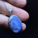 Natural blue hair crystal blue line stone pendant, size 18.4/12.2mm2810268155