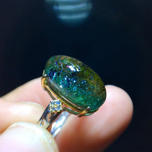 Natural Green Ghost Treasure Pot Mica Starlight Ring, with a live size of 15/7.8mm0711218155