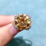 Super Beautiful Yellow Mosang Diamond Ring, Main Stone 5 Carats, Round 11mm1113249188