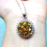 Super Beautiful Yellow Mosang Diamond Pendant, Main Stone 13 Carats, Round 15mm1113540122