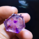 Natural purple crystal super seven shaped beige flower candy heart ring, size: 18/17.2 mm1117248499