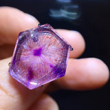 Natural purple crystal super seven shaped beige flower candy heart ring, size: 18/17.2 mm1117248499