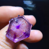 Natural purple crystal super seven shaped beige flower candy heart ring, size: 18/17.2 mm1117248499