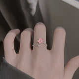 Sweet Flower Opening Adjustable Ring For Women Korean Trend Exquisite Jewelry Shiny Rhinestone Zircon Finger Ring Party Gift