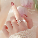 Sweet Flower Opening Adjustable Ring For Women Korean Trend Exquisite Jewelry Shiny Rhinestone Zircon Finger Ring Party Gift